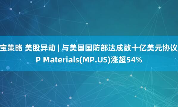 新宝策略 美股异动 | 与美国国防部达成数十亿美元协议 MP Materials(MP.US)涨超54%