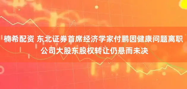 楠希配资 东北证券首席经济学家付鹏因健康问题离职 公司大股东股权转让仍悬而未决